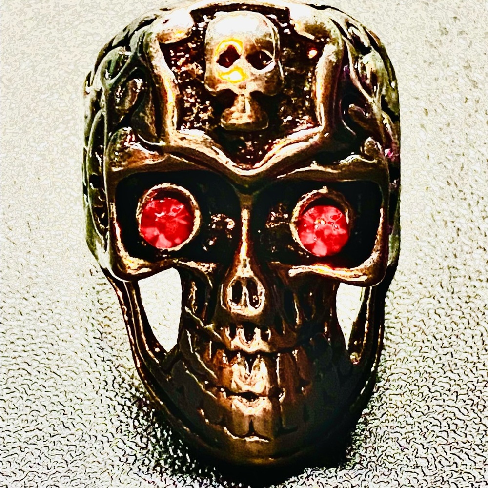 Skull Ring with Red Eyes Like New